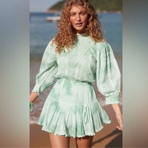 Used LoveShackFancy Green Ruffled Smocked Sundress